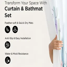 Kuber Industries White & Green 3 Pieces Floral Printed Shower Curtain & Bathmat Set-picture-11