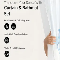 Kuber Industries White & Blue 3 Pieces Deer Printed Shower Curtain & Bathmat Set-picture-13