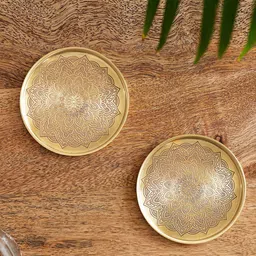ExclusiveLane Gold Toned 2 pieces Mandala Design Etched Round Brass Coasters-41