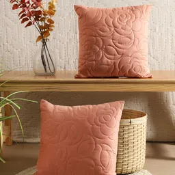 TARAN LIVING Brown 2 Pieces Textured Square Cushion Covers-image-17