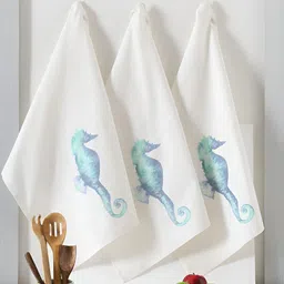 TARAN LIVING 3-pcs White & Blue Printed Cotton Kitchen Towels-15