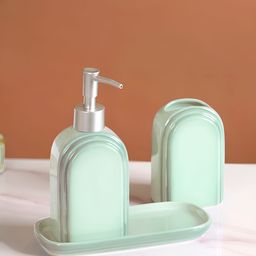 Nestasia Green & Silver-Toned 3 Pieces Ceramic Contemporary Glossy  Soap Dispenser-picture-6