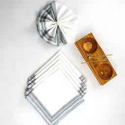 TARAN LIVING Grey & White 6 Pieces Cotton Dinner Table Napkins-35