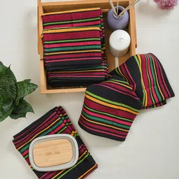 Aura Maroon & Black 6 Pieces Striped 170 GSM Hand Towels-32