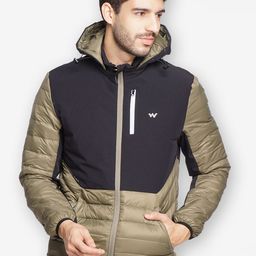 Wildcraft Men Olive Green Black Colourblocked Water Resistant Outdoor Padded Hooded Jacket-image-75