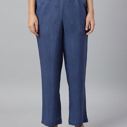 W Women Blue Stripe Print  Straight Pants-picture-53