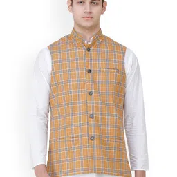 Exotic India Checked Woven Nehru Jacket-picture-31