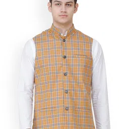 Exotic India Double Checked Pattern Nehru Jacket-picture-23
