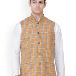 Exotic India Double Check Pattern Woven Nehru Jacket-picture-0