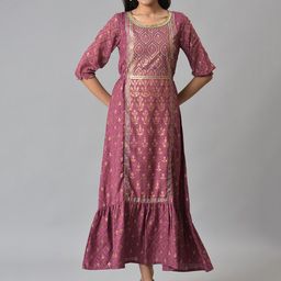 AURELIA Maroon Ethnic Motifs A-Line Maxi Dress-image-71