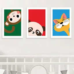 Art Street Kids White & Green 3 Pieces Cartoon Panda Animals Wall Arts-29