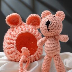 Babymoon Infants Set of 2 Crochet Bear Cap & Teddy Photoshoot Props-image-64