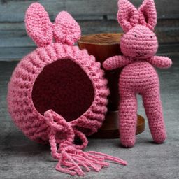 Babymoon Infants Set of 2 Crochet Bear Cap & Teddy Photoshoot Props-7