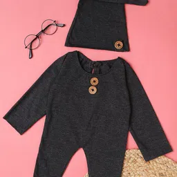 Babymoon Kids Grey Combo Of Bodysuit & Hat With Button Detail Baby Photoshoot Props-image-70