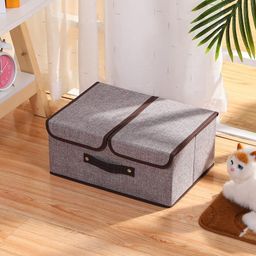 QUAIL Non-Woven Rectangular Foldable Jute Printed Storage Box with Double Lid & Handle Collapsible Storage Bin for Organizing Toys, Clothes, and Books (Brown, Pack of 1) image 3