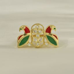 Voylla Gold Plated Kundan Studded Panchhi Humera Statement Finger Ring-image-97