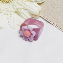 BEWITCHED Purple Floral Square Shaped Signet Finger Ring-37