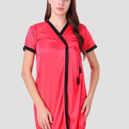 Fasense Women Pink Solid Short Wrap Gown Robe-image-64