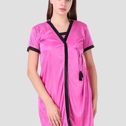Fasense Women Pink Solid Satin Short Wrap Gown Robe-image-41