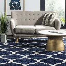 AaHo Decor Navy Blue & White Anti-Skid Abstract Shaggy Woolen Carpet-picture-7