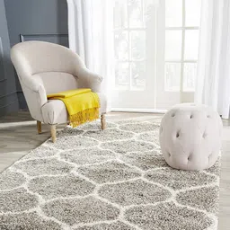 AaHo Decor Grey & White Anti-Skid Abstract Shaggy Woolen Floor Mat-38