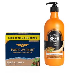Park Avenue Men Set Of 4 Pure Luxury Premium Soap 125g Each with Beer Shampoo 650ml-12