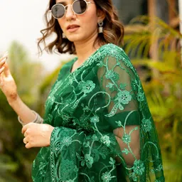 Subham Floral Beads and Stones Net Saree-6