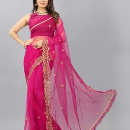 BARKIYA CREATION Ethnic Motifs Embroidered Saree-image-49