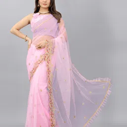 BARKIYA CREATION Ethnic Motifs Embroidered Saree-picture-33