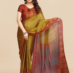 MIRCHI FASHION Mustard & Red Floral Printed Block Print Saree-image-62