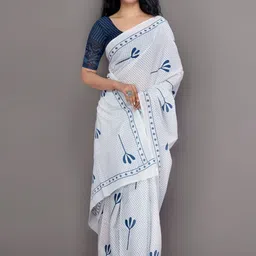 KIAARON Ethnic Motifs Pure Cotton Block Print Saree-image-16