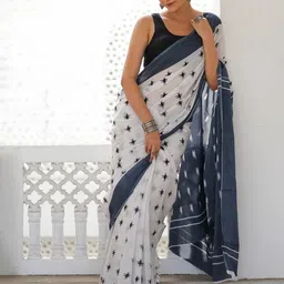 JAIPURI BLOCK PRINT Geometric Printed Pure Cotton Saree-58