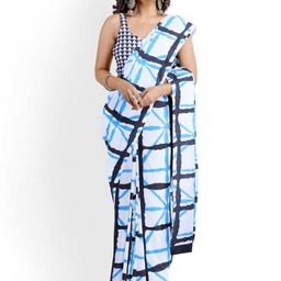 JAIPURI BLOCK PRINT Geometric Printed Pure Cotton Mulmul Block Print Saree-30