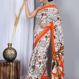 JAIPURI PRINT Warli Pure Cotton Block Print Saree-64