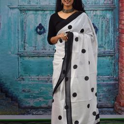 JAIPURI BLOCK PRINT Polka Dot Printed Pure Cotton Saree-91
