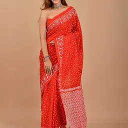 JAIPURI BLOCK PRINT Polka Dot Printed Pure Cotton Saree-81