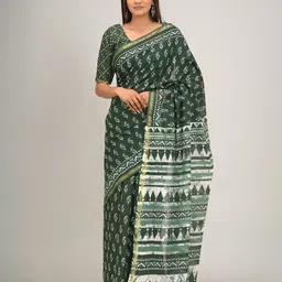 clothonus Ethnic Motifs Printed Zari Pure Cotton Block Print Saree-picture-36
