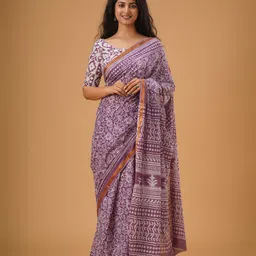 clothonus Ethnic Motifs Zari Pure Cotton Block Print Saree-image-4