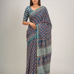 clothonus Ethnic Motifs Printed Zari Pure Cotton Block Print Saree-image-25