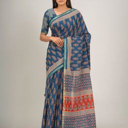 clothonus Ethnic Motifs Printed Zari Pure Cotton Block Print Saree-image-24