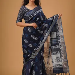 KIAARON Floral Zari Block Printed Saree-37