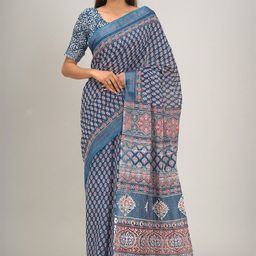 clothonus Ethnic Motifs Printed Zari Block Print Saree-image-29