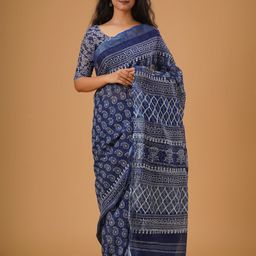 clothonus Ethnic Motifs Printed Zari Block Print Saree-image-27