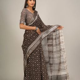 clothonus Geometric Printed Zari Block Print Saree-image-69