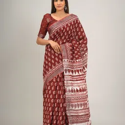 clothonus Ethnic Motifs Printed Zari Block Print Saree-picture-45