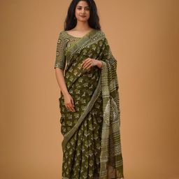 clothonus Ethnic Motifs Printed Zari Block Print Saree-image-31