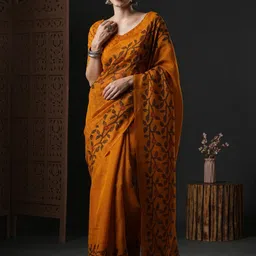 Anouk Floral Printed Block Print Saree image 1