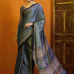 Mitera Polka Dot Satin Block Print Saree-image-14
