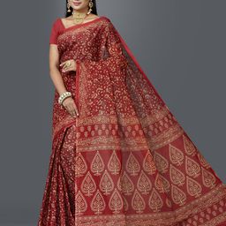 SHANVIKA Red & Beige Floral Print Pure Cotton Saree-image-31