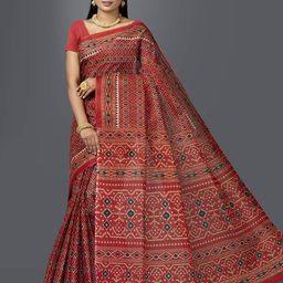 SHANVIKA Maroon & Off White Pure Cotton Block Print Saree-image-29